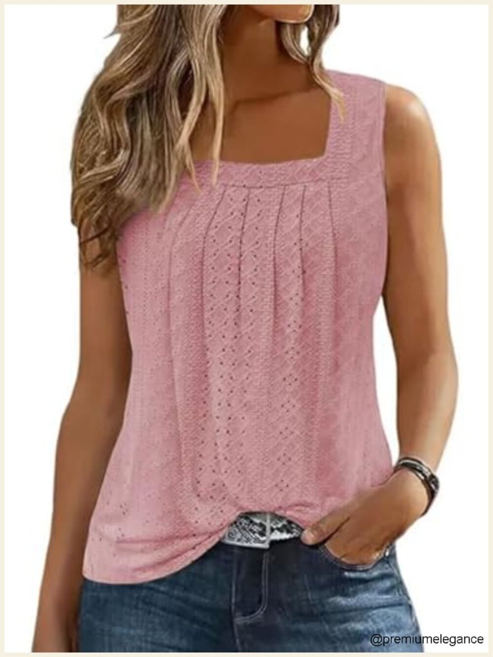 Women's Ruffle Square Collar Tank Top Cotton Blend Loose Fit Sleeveless